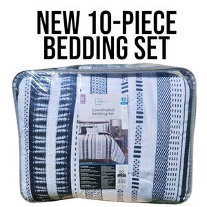 NEW KING SIZE 10 Piece Bed in a Bag Comforter Bedding Sheets 3 Decorative Pillow